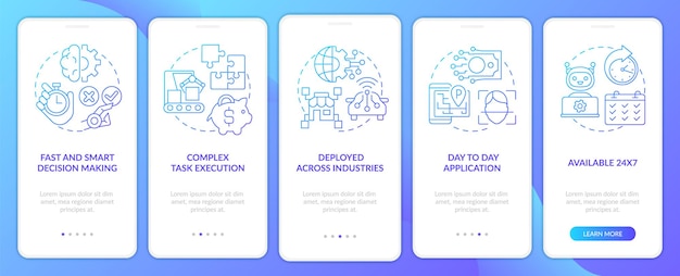 L'intelligenza artificiale rafforza lo schermo dell'app mobile onboarding gradiente blu