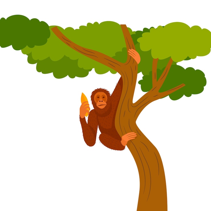 Vettore l'orangotan su un albero