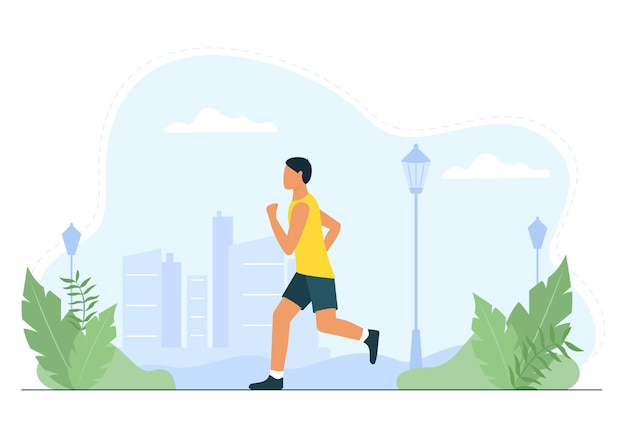 L'uomo corre nel parco Lo sportivo si esercita all'aperto Allenamento sportivo ricreazione attiva stile di vita sano Illustrazione vettoriale