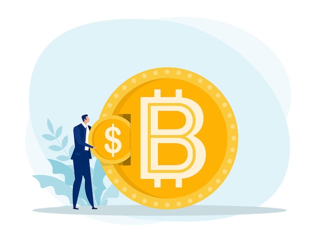 L'uomo d'affari ha messo lo scambio di monete del dollaro per bitcoin.