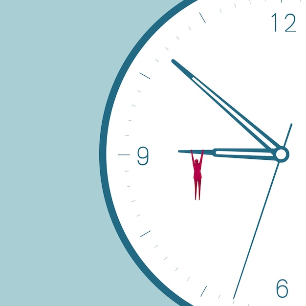 L'uomo d'affari si blocca sull'orologio. Isolato su sfondo blu.
