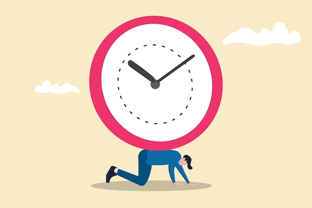 L'uomo di stipendio dell'uomo d'affari depresso trasporta il concetto pesante del fardello dell'orologio di fallimento della gestione del tempo
