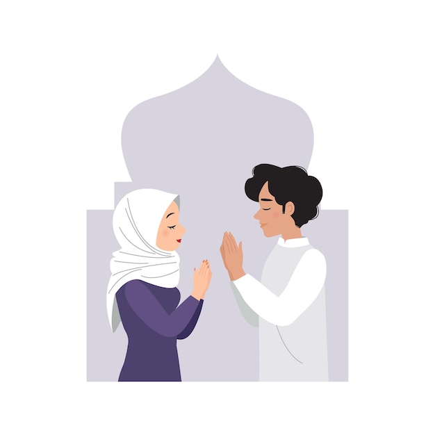 L'uomo e la donna si salutano e celebrano Eid Mubarak