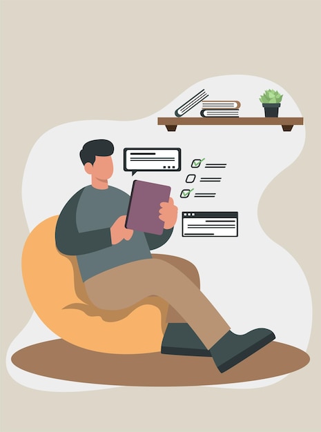 l'uomo freelance dell'illustrazione piana sta lavorando