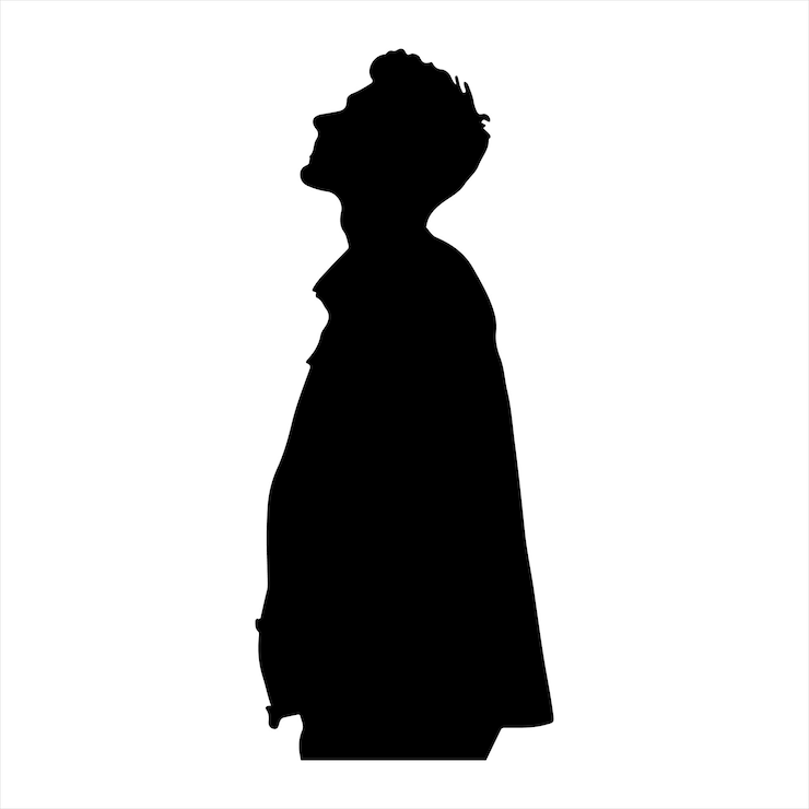 Vettore l'uomo guarda la silhouette sullo sfondo bianco