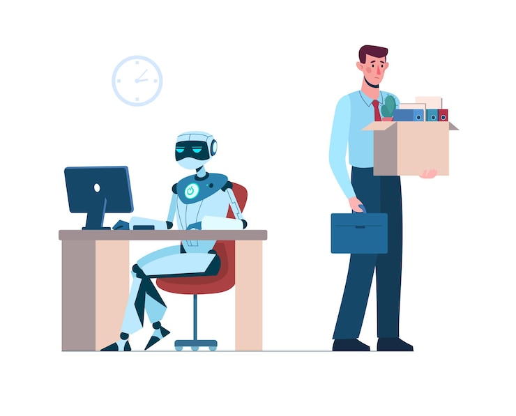 Vettore l'uomo ha perso il lavoro a causa della robotica che lo ha sostituito