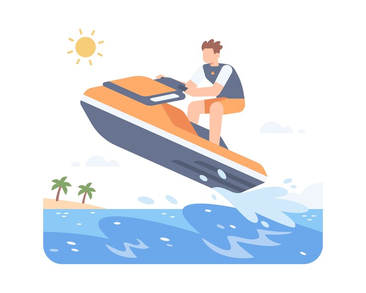 L'uomo Ride Un Jet Ski Sulla Spiaggia