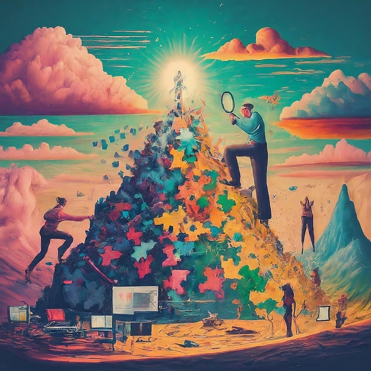 Vettore l'uomo sta dipingendo un'immagine dell'albero nel cielo l'uomo è dipingendo una immagine dell'albergo