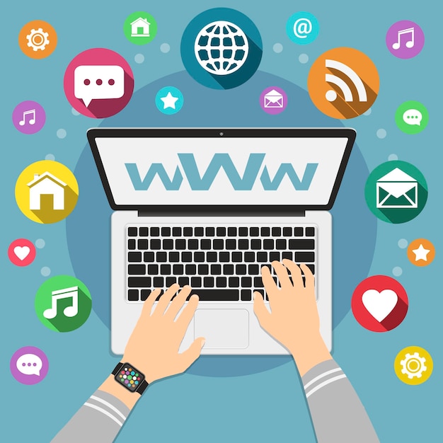 L'uomo usa il laptop per la navigazione web