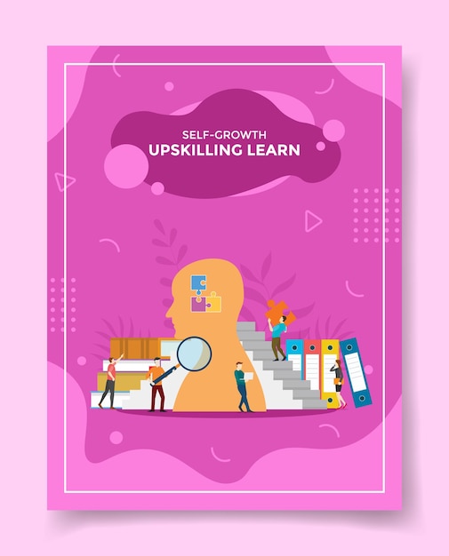 L'upskilling impara il concetto per il modello di banner, flyer, libri e illustrazione vettoriale di copertina di una rivista