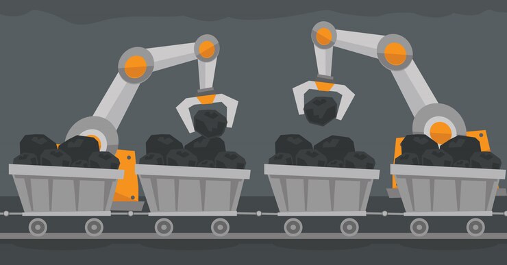 Vettore l'uso della tecnologia robotica nell'industria mineraria.