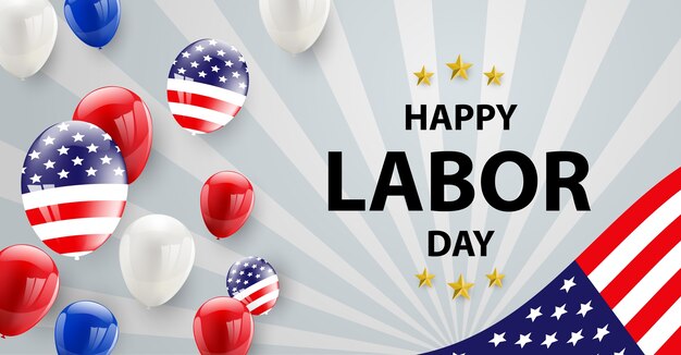 La bandiera americana di progettazione di carta di festa del lavoro balloons il fondo.