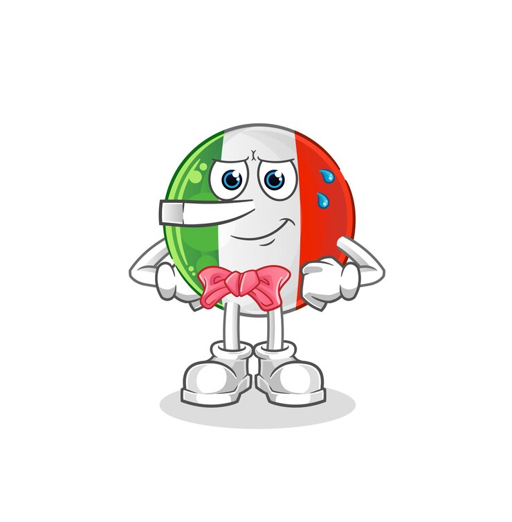 Vettore la bandiera dell'italia si trova come il personaggio di pinocchio. vettore della mascotte del fumetto