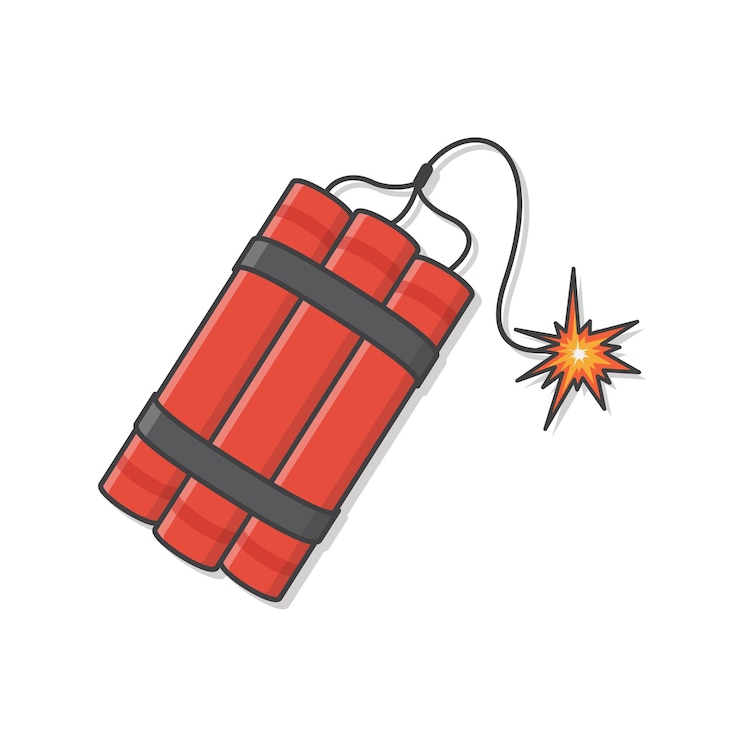 Vettore la bomba della dinamite con l'illustrazione di detonazione dello stoppino ardente dinamite esplosiva, granata e bomba