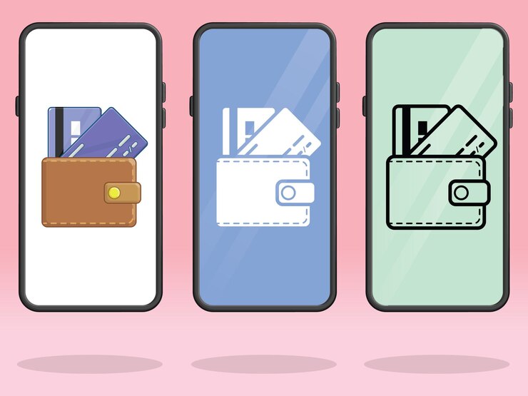 Vettore la carta di credito dello smartphone mostrata all'interno del portafoglio