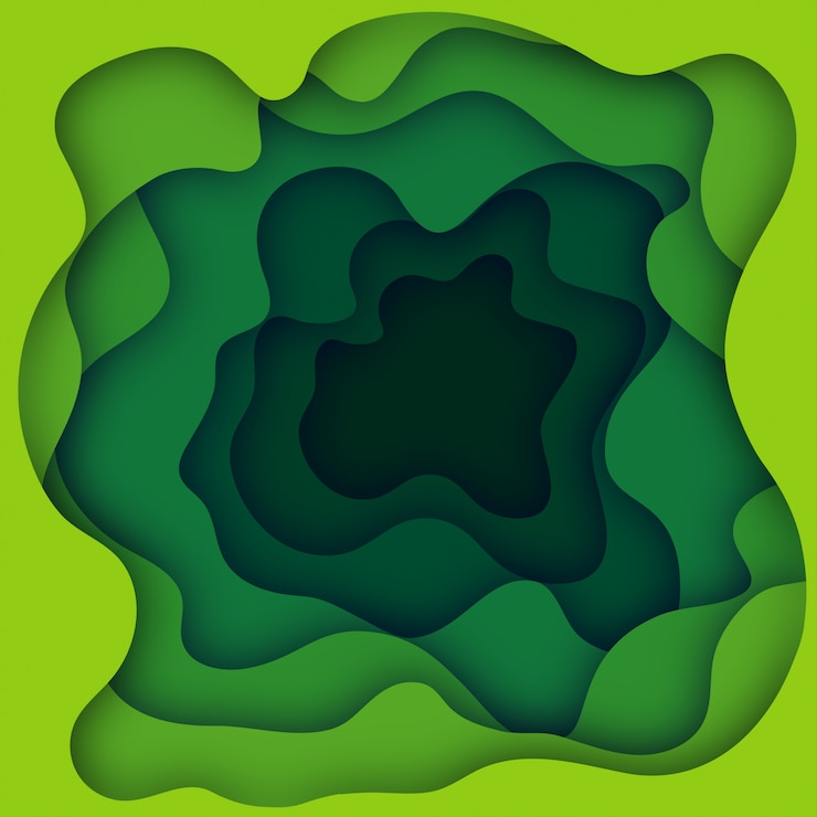Vettore la carta verde ha tagliato l'insegna con il fondo dell'estratto della melma 3d e gli strati gialli delle onde. layout astratto per brochure e flyer. illustrazione di arte di carta