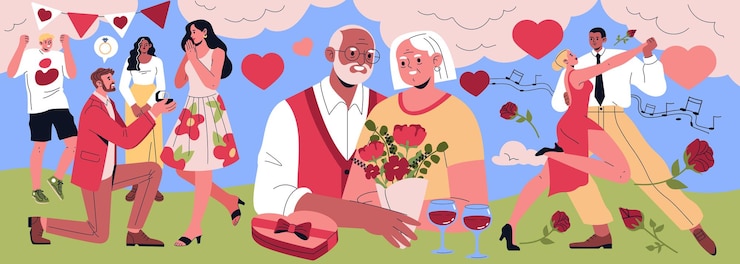 Vettore la celebrazione del giorno di san valentino ha creato una vivace rappresentazione dell'amore in varie forme che mostra le coppie