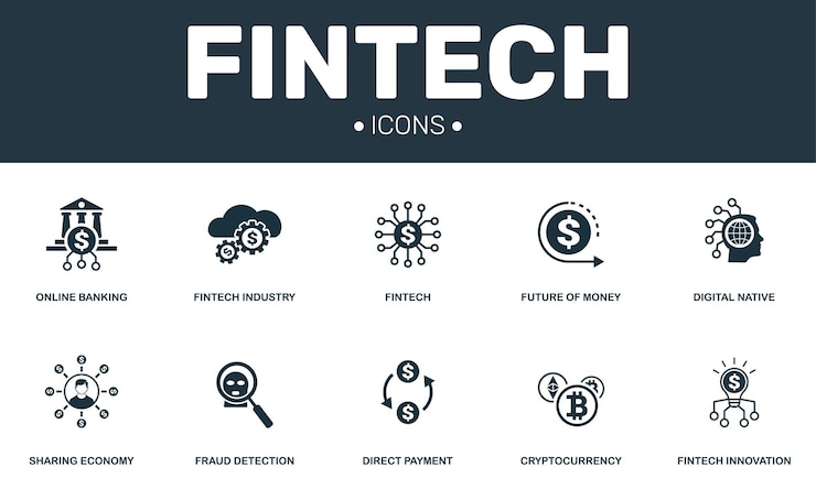 Vettore la collezione di icone del set fintech comprende elementi semplici come