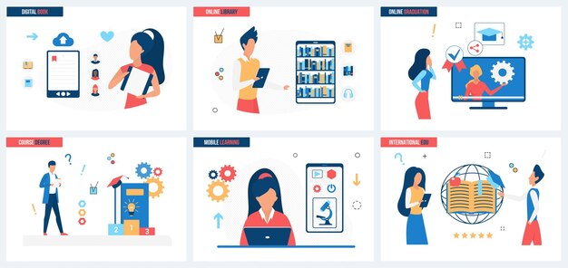 La conoscenza e l'istruzione della biblioteca online forniscono agli studenti una formazione con ebook e tutorial