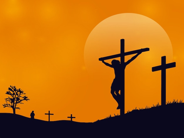 La crocifissione di Gesù Cristo al tramonto