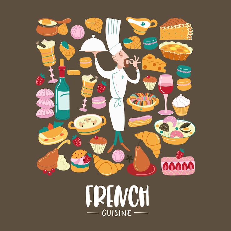 Vettore la cucina francese set di clipart cucina tradizionale francese