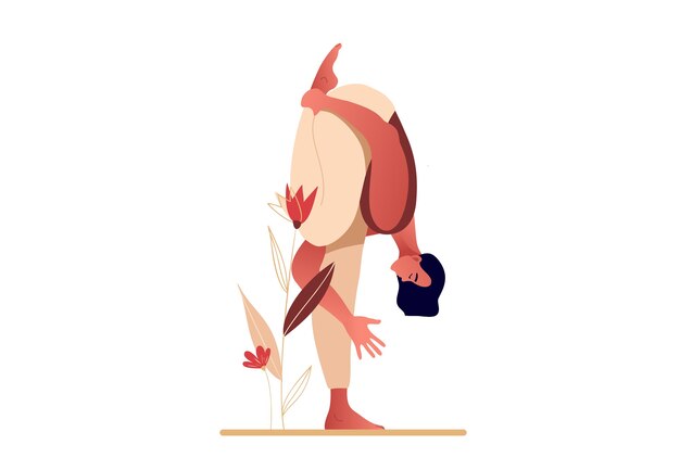 La donna a praticare yoga esercizio, posa yoga. Concetto di design della progettazione di pagine Web o di un sito Web mobile. Illustrazione di giornata internazionale di yoga