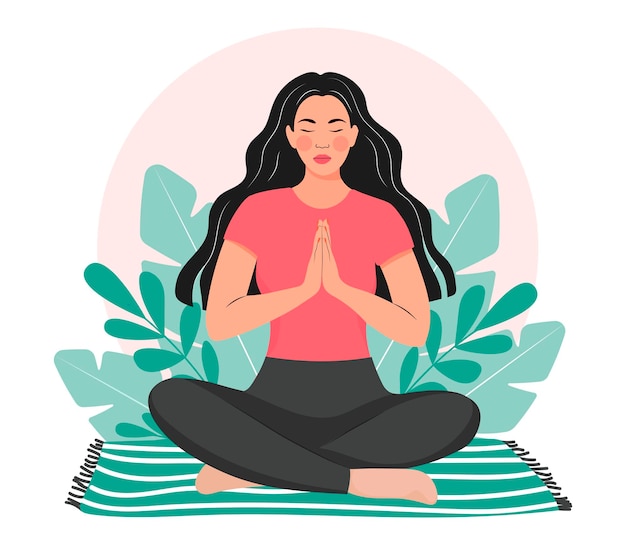 La donna medita in natura Illustrazione di concetto per il rilassamento di rilassamento di meditazione di yoga