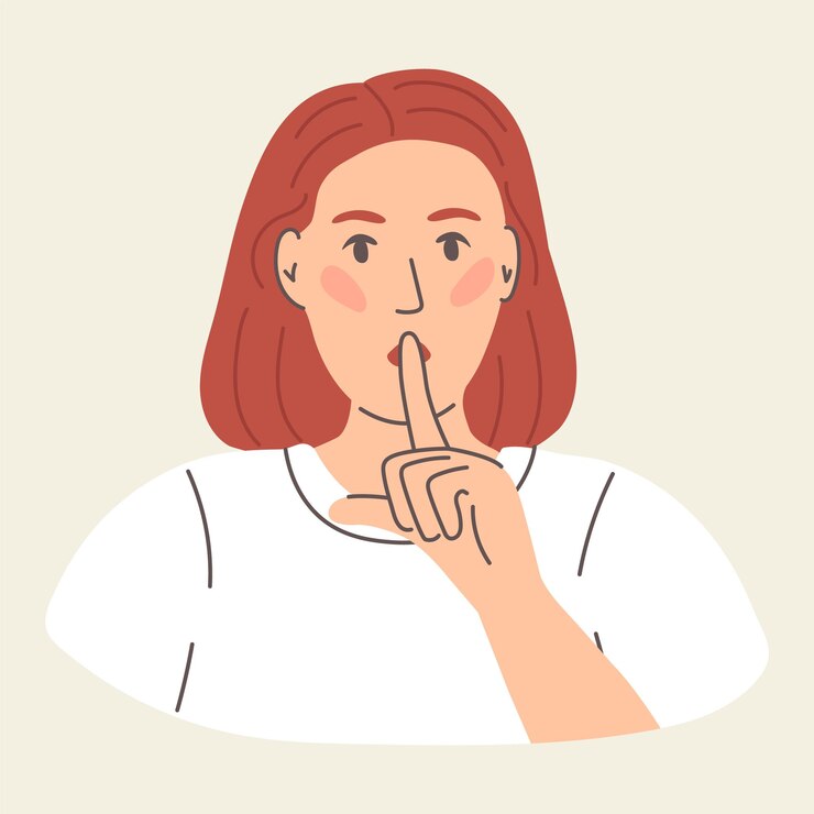 Vettore la donna tiene il dito alle labbra chiede di stare zitta la ragazza fa un gesto con la mano chiedendo di stare zitti