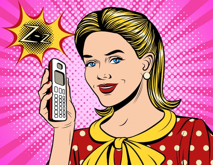 Vettore la faccia della ragazza felice con un telefono che squilla
