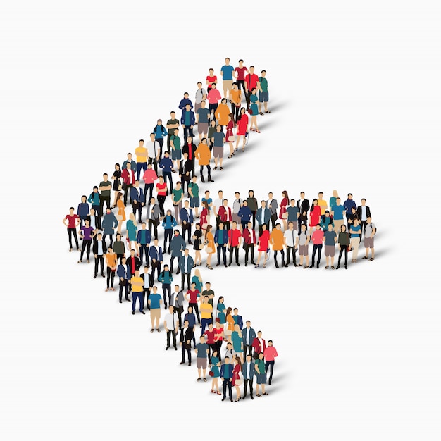 La folla di persone forma la direzione della freccia