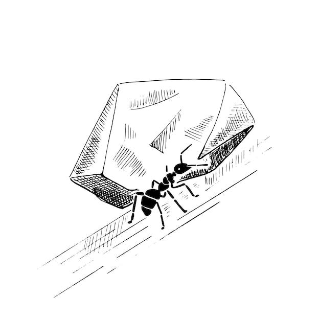 La formica solleva un'illustrazione di vettore di schizzo disegnato a mano in salita di pietra