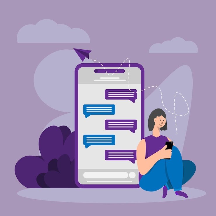 Vettore la gente che si appoggia telefono mentre chiacchierando illustrazione di concetto