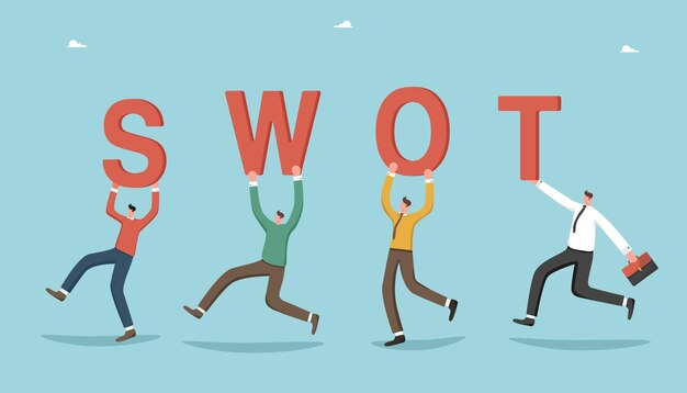 La gente corre con le lettere SWOT