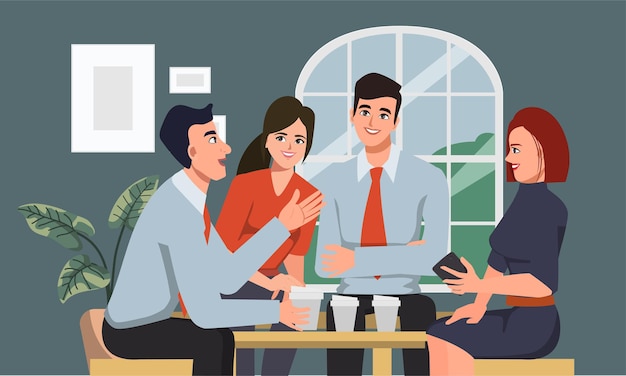 La gente di affari collega il lavoro di squadra parlando in gruppo.