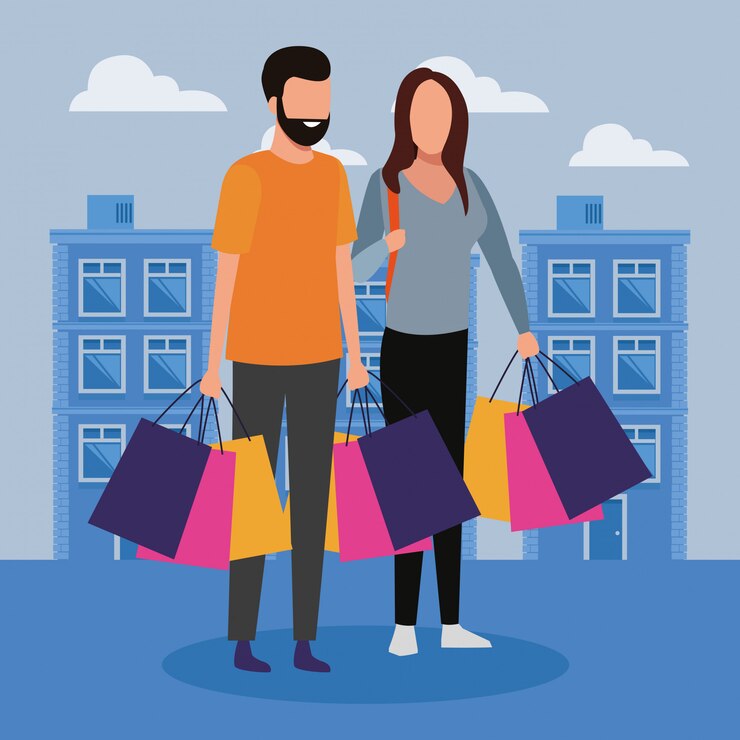 Vettore la gente lo shopping al centro commerciale