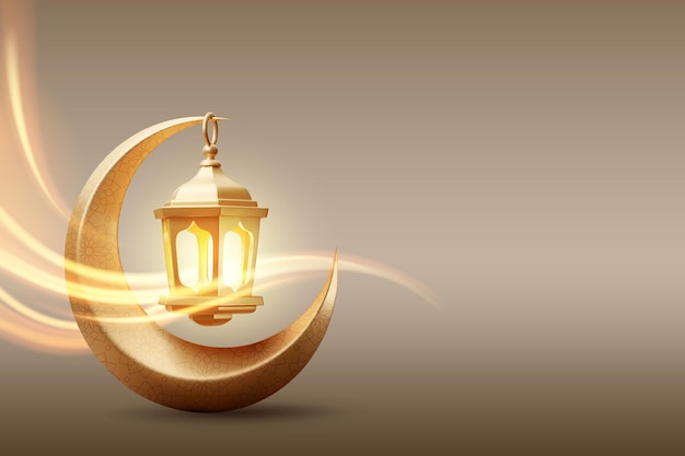 La lanterna dorata del ramadan kareem appende sulla luna crescente Eps 10 vettore