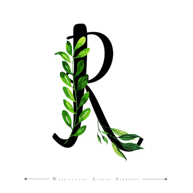 La lettera R con acquerello lascia sfondo