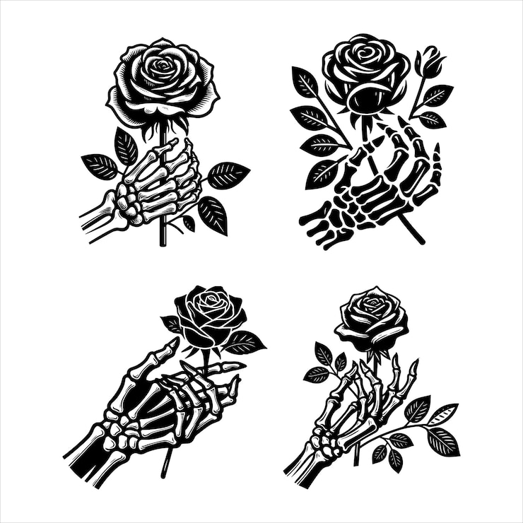 Vettore la mano che tiene la rosa svg bundle
