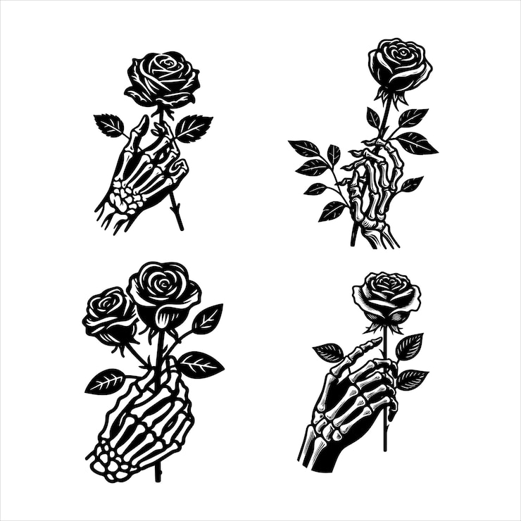 Vettore la mano che tiene la rosa svg bundle
