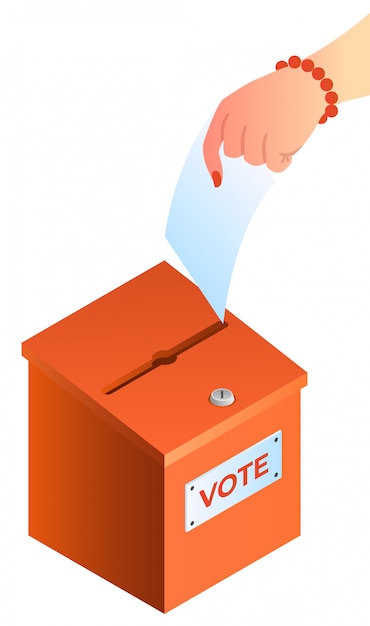 La mano della donna mette il voto nel concetto dell'urna