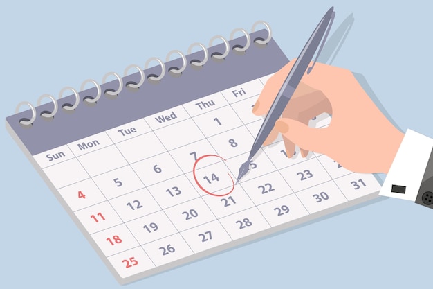 La mano di un uomo d'affari che prende appunti nel calendario Scadenza e pianificazione delle attività
