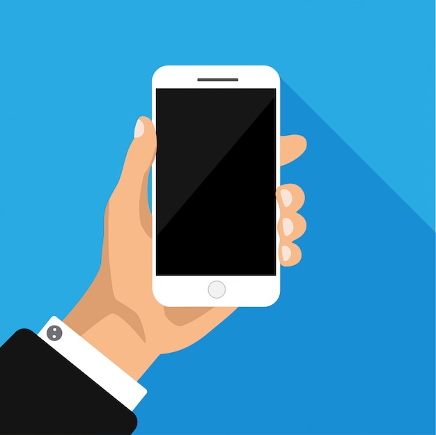 La mano tiene il telefono con schermo nero.