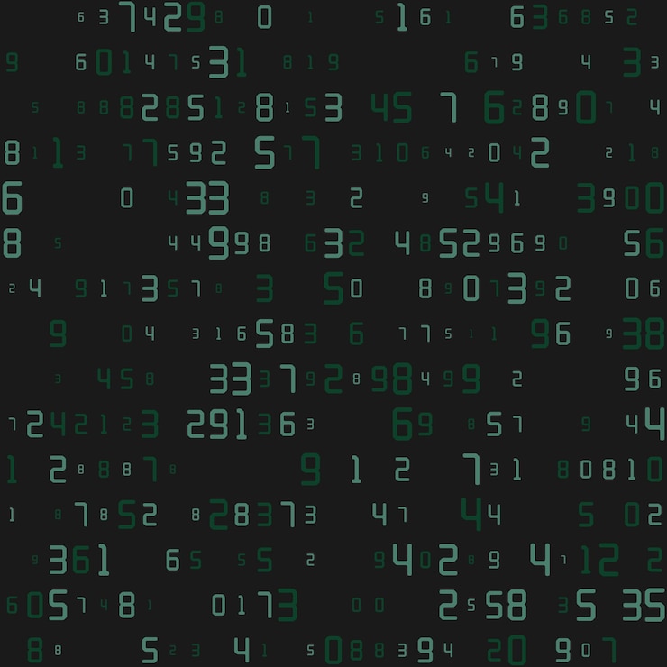 Vettore la matrice uno sfondo con una disposizione caotica di numeri codifica decimale tecnologica del cyberspace dei dati sfondi per idee tematiche