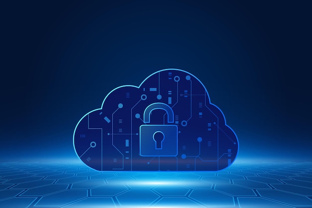 La moderna tecnologia cloud futuristica archiviazione online funziona da casa