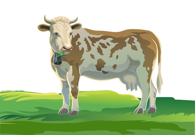 La mucca sul prato verde primaverile