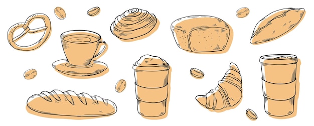 La panetteria aveva dipinto un banner bianco e nero beige caffè panini fagioli pane cappuccino cannella