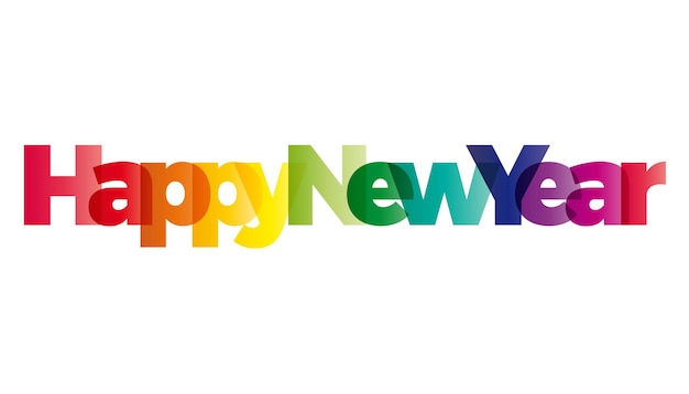 La parola Happy New Year Vector banner con il testo colorato arcobaleno