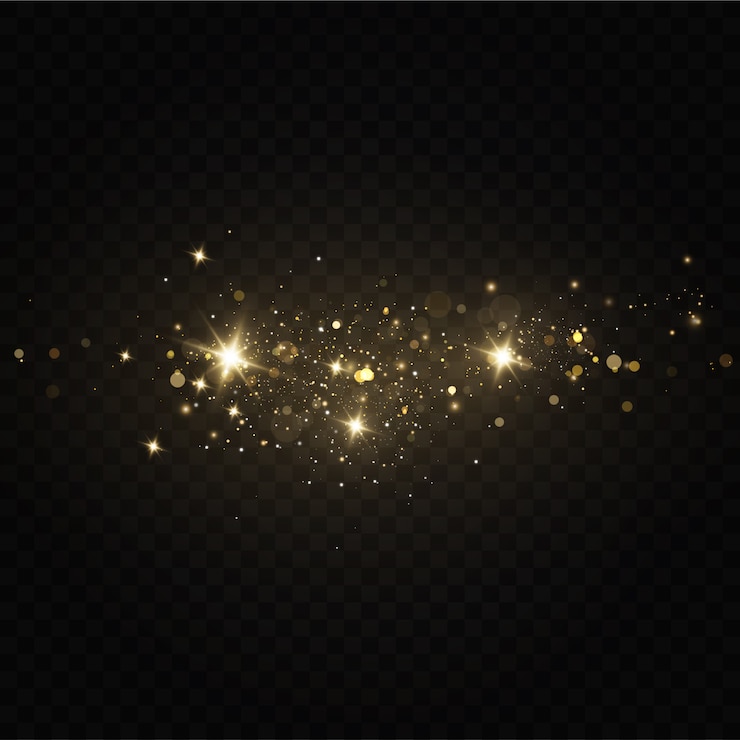 Vettore la polvere dorata di natale, le scintille gialle e le stelle dorate brillano di una luce speciale. il vettore brilla con particelle di polvere magica scintillante.