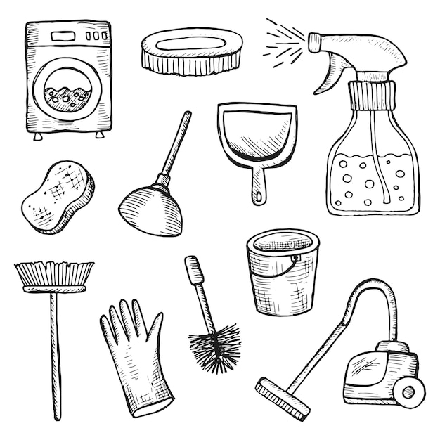 La pulizia degli oggetti imposta gli schizzi vettoriali