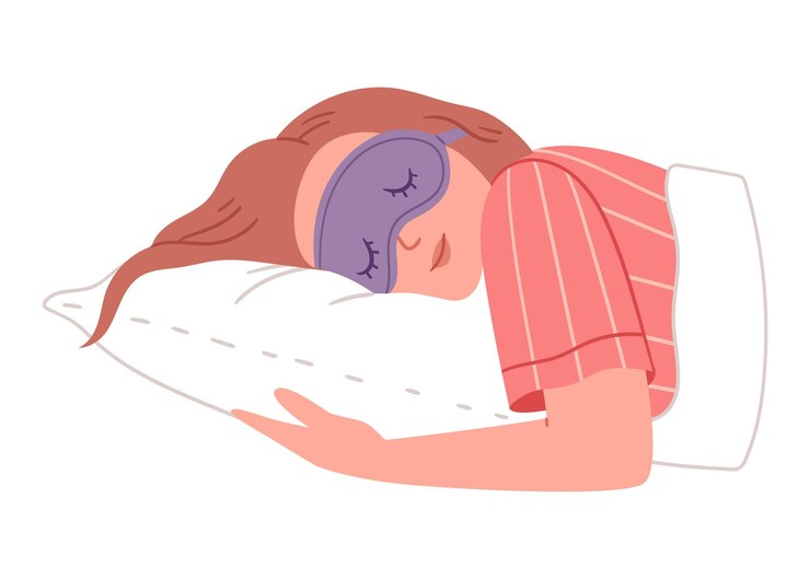 La ragazza con la maschera da sonno vuole dormire, non vuole alzarsi dal letto la mattina.
